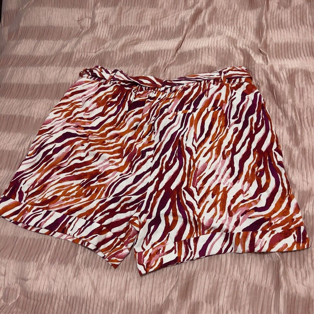 Anne Klein Orange Multicolor Linen Zebra Print Pockets Shorts Size L - Picture 2 of 7